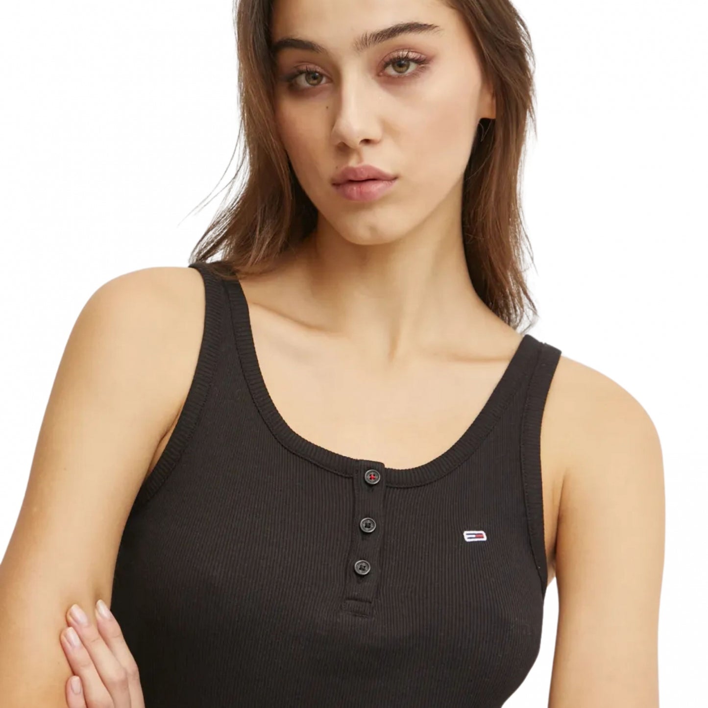Top Tommy Jeans Slim Button Tank NERO