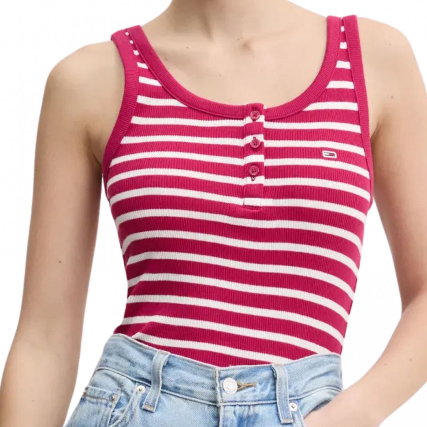 Top Tommy Jeans Slim Button Tank ROSA
