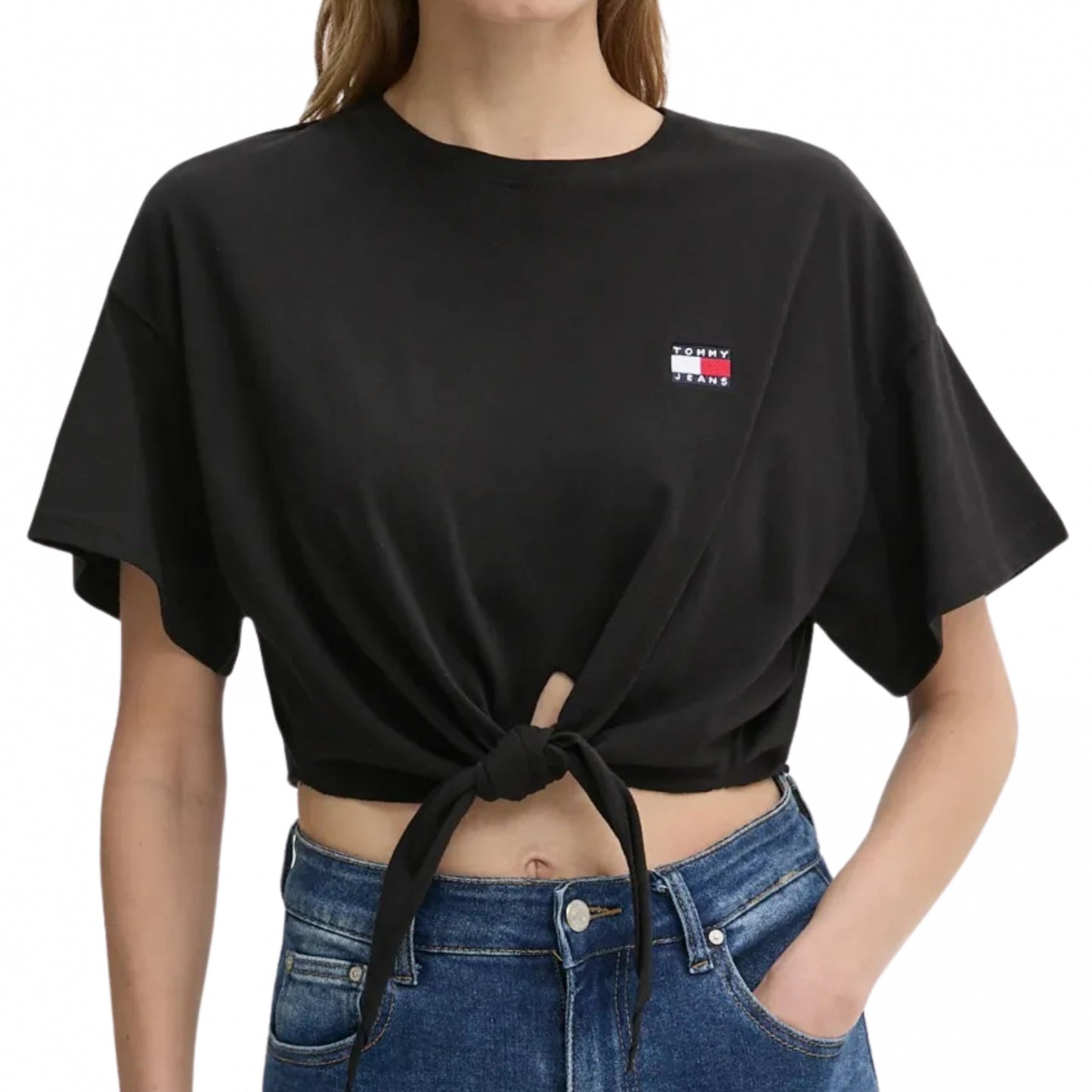 Maglietta Tommy Jeans Regular Waist Tie Badge Tee NERO