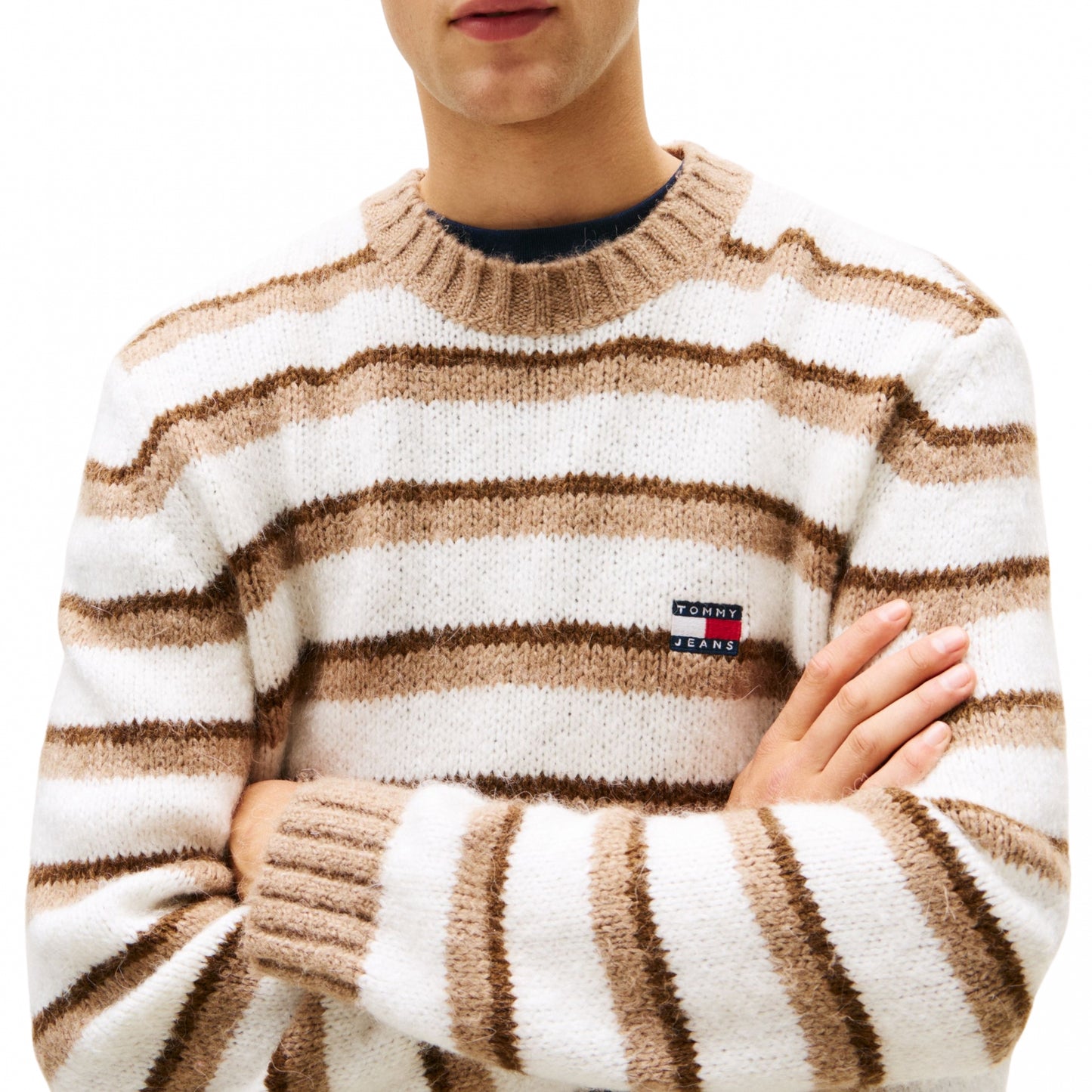 Felpa Tommy Jeans Regular Brushed Stripe Badge Swe BEIGE