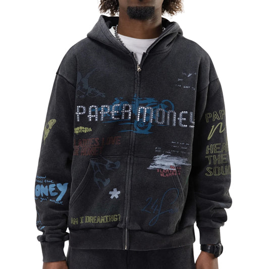 Felpa Paper Money International Zip Hoodie NERO