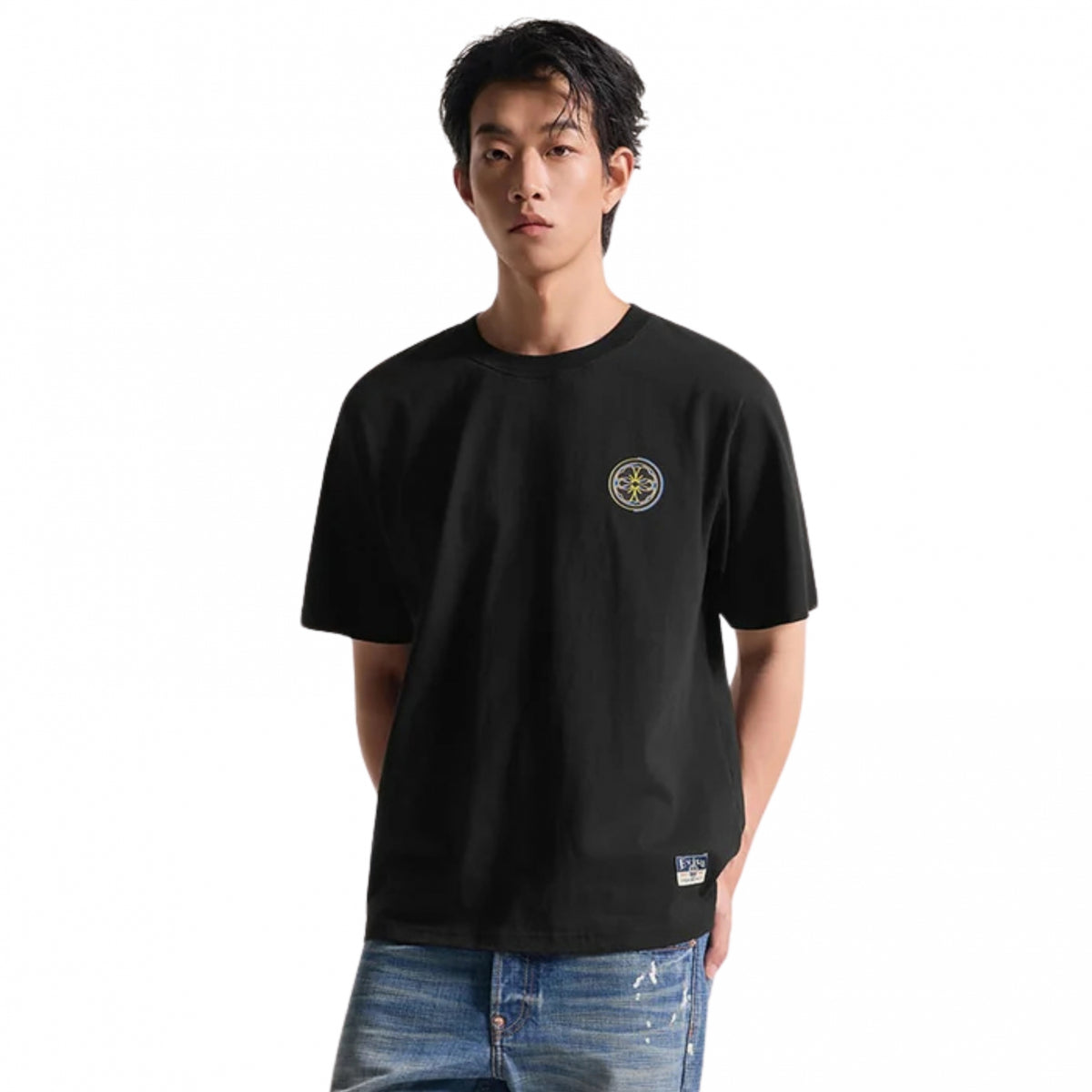 Maglietta Evisu Wave & Whale Daicock Printed Ss Te NERO