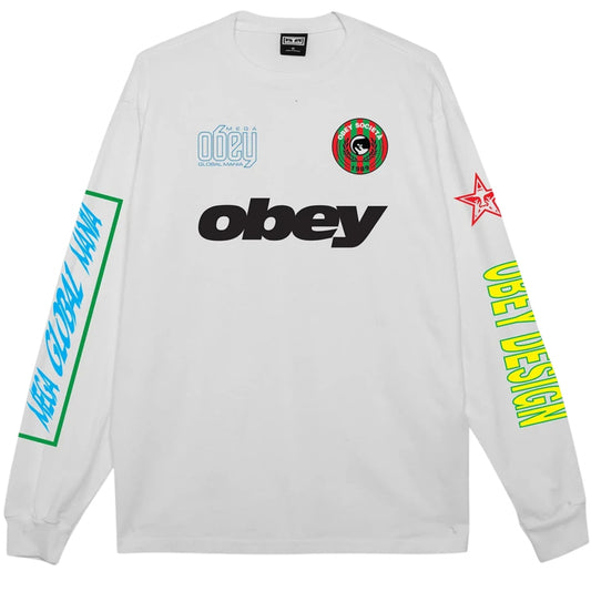Maglietta Obey Mega Global Mania Tee LS BIANCO