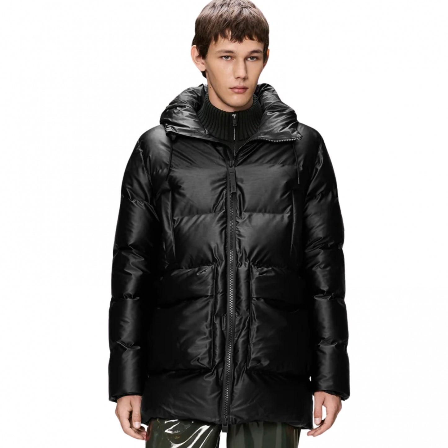 Giubbino Rains Alta Long Puffer Cargo Jacket NERO