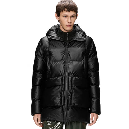 Giubbino Rains Alta Long Puffer Cargo Jacket NERO