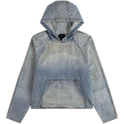 Felpa Daily Paper Destroyed Denim Hoodie BLU