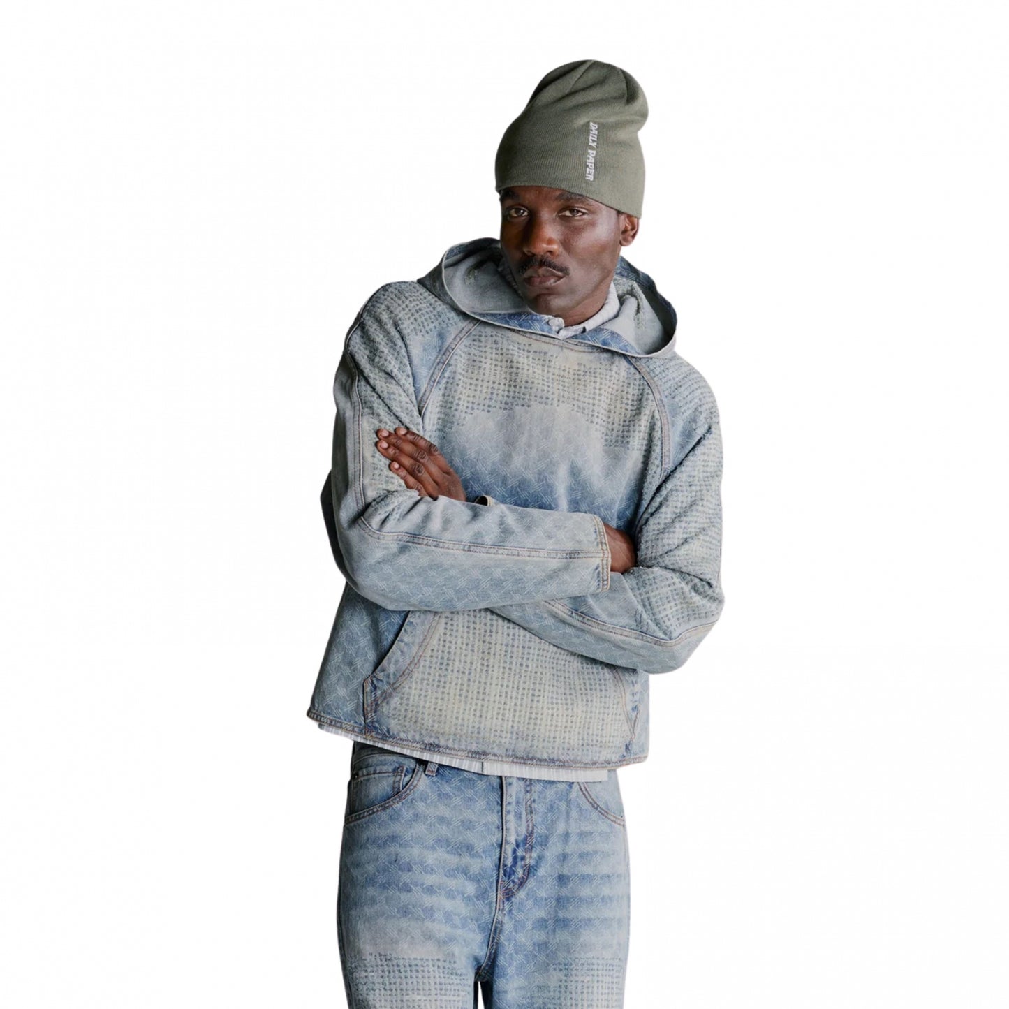 Felpa Daily Paper Destroyed Denim Hoodie BLU