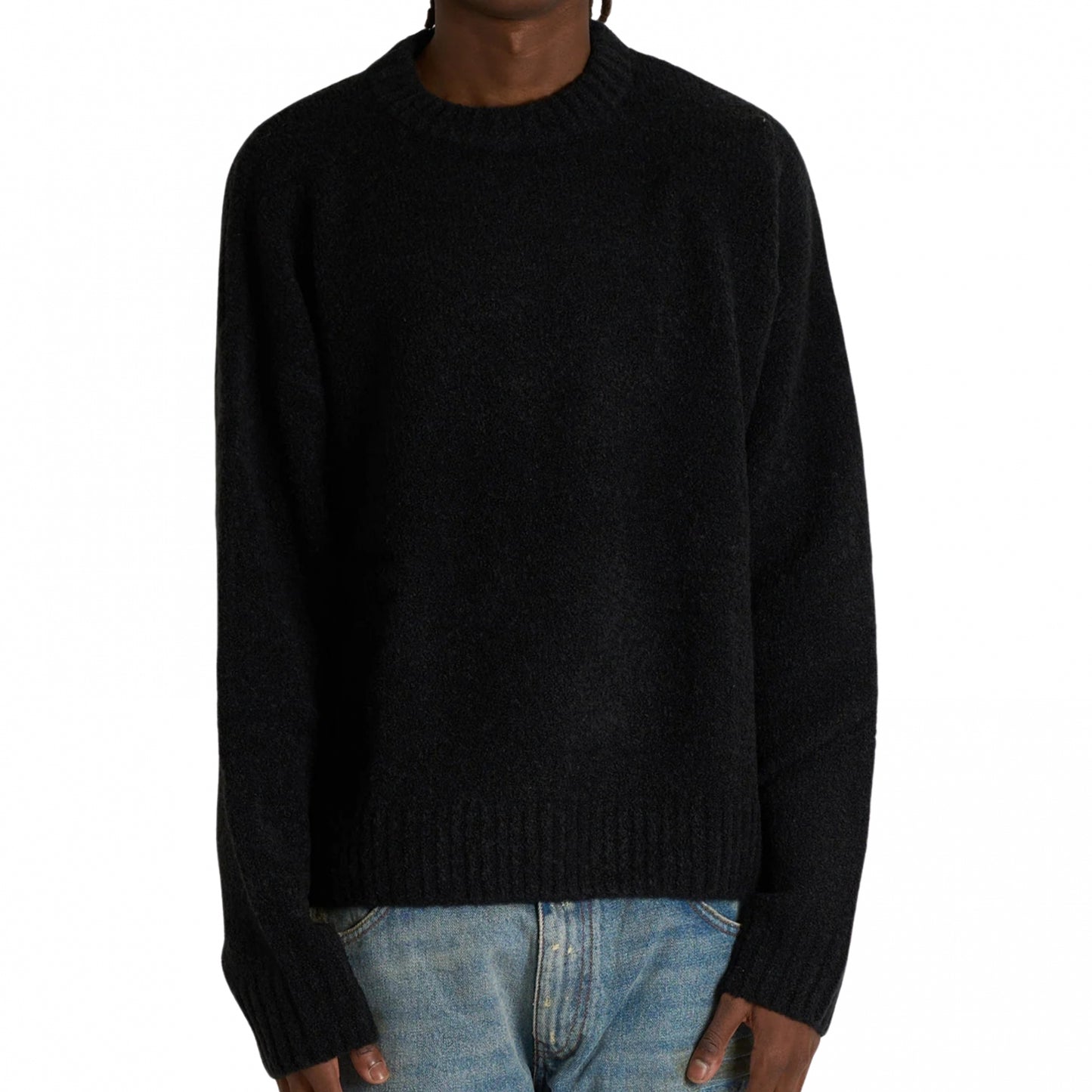 Felpa Amish Crew Crop Boucle NERO