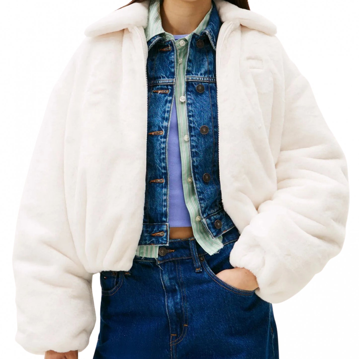 Giubbino Tommy Jeans Faux Fur Bomber BIANCO