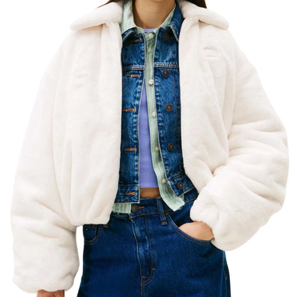 Giubbino Tommy Jeans Faux Fur Bomber BIANCO