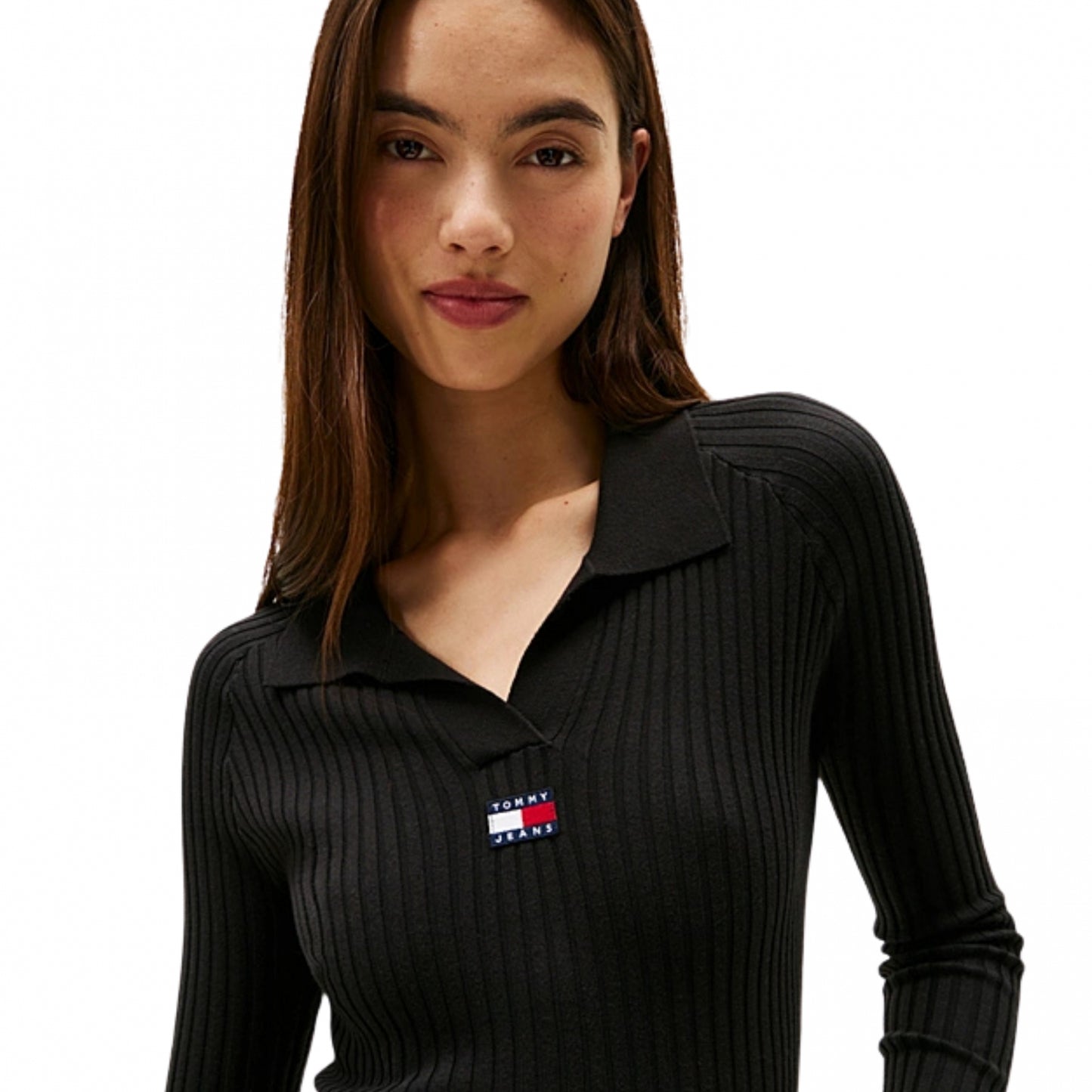 Vestito Tommy Jeans Collar Badge Sweater Dress NERO