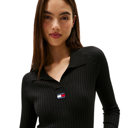 Vestito Tommy Jeans Collar Badge Sweater Dress NERO