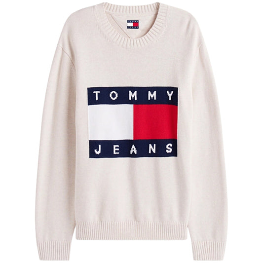 Felpa Tommy Jeans Regular Melange Flag Sweater BIANCO