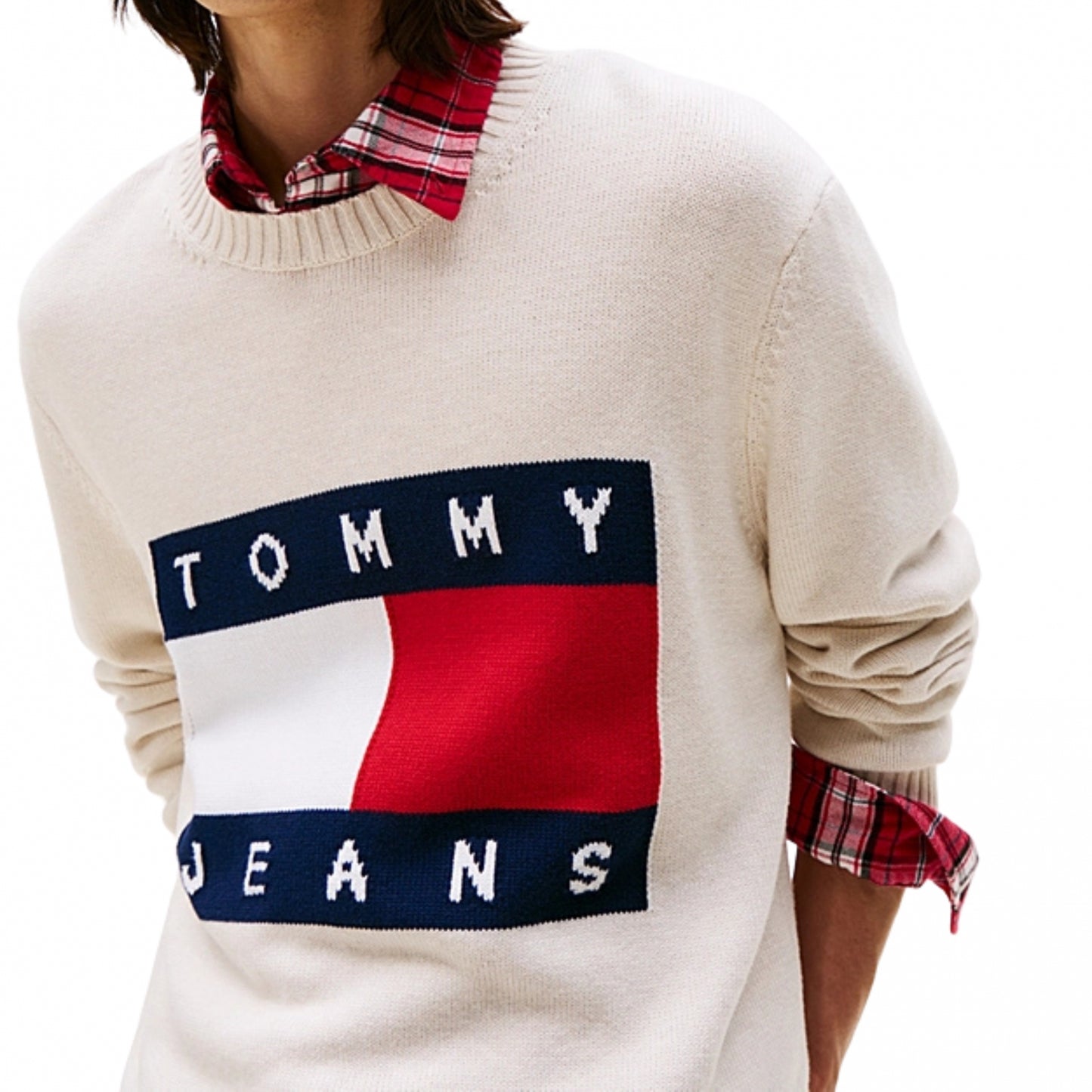 Felpa Tommy Jeans Regular Melange Flag Sweater BIANCO