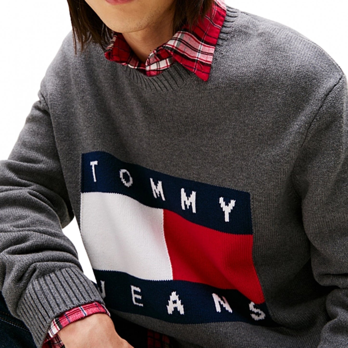 Felpa Tommy Jeans Regular Melange Flag Sweater GRIGIO