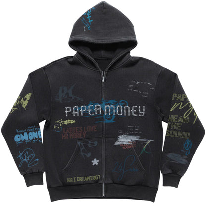 Felpa Paper Money International Zip Hoodie NERO