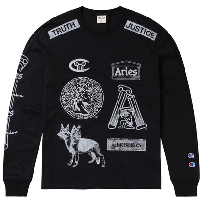 Maglietta Champion x Aries LS Tee NERO