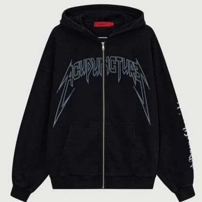 Felpa Acupuncture Punker Zip Hoodie 2 NERO