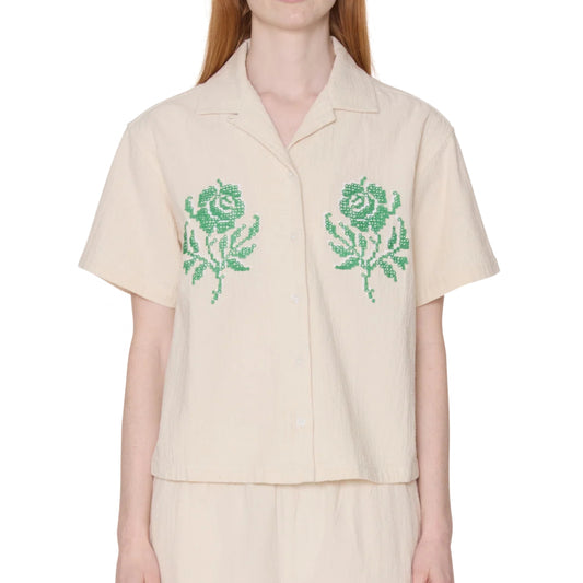 Camicia Obey Roses Embellished SS Shirt BEIGE