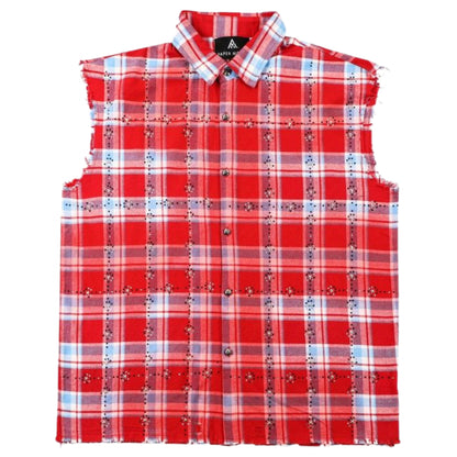 Smanicato Paper Money Rhinestone Sleeveless Flanne ROSSO