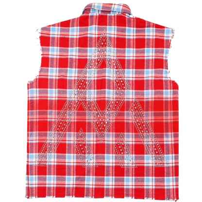 Smanicato Paper Money Rhinestone Sleeveless Flanne ROSSO