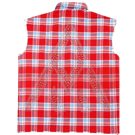 Smanicato Paper Money Rhinestone Sleeveless Flanne ROSSO