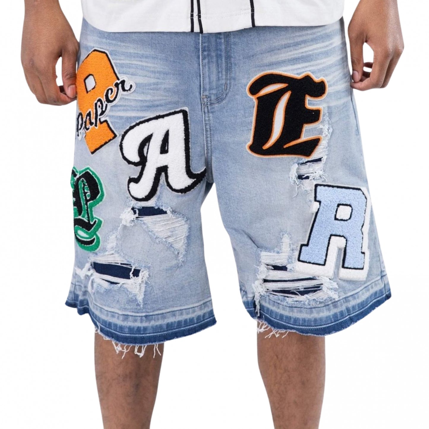 Pantaloncino Paper Money League Patch Denim Shorts BLU