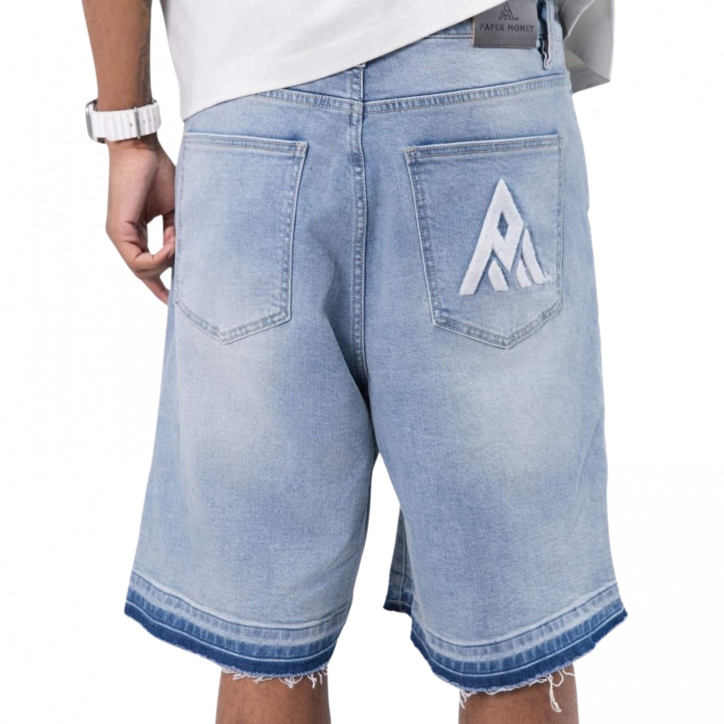 Pantaloncino Paper Money League Patch Denim Shorts BLU