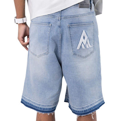 Pantaloncino Paper Money League Patch Denim Shorts BLU
