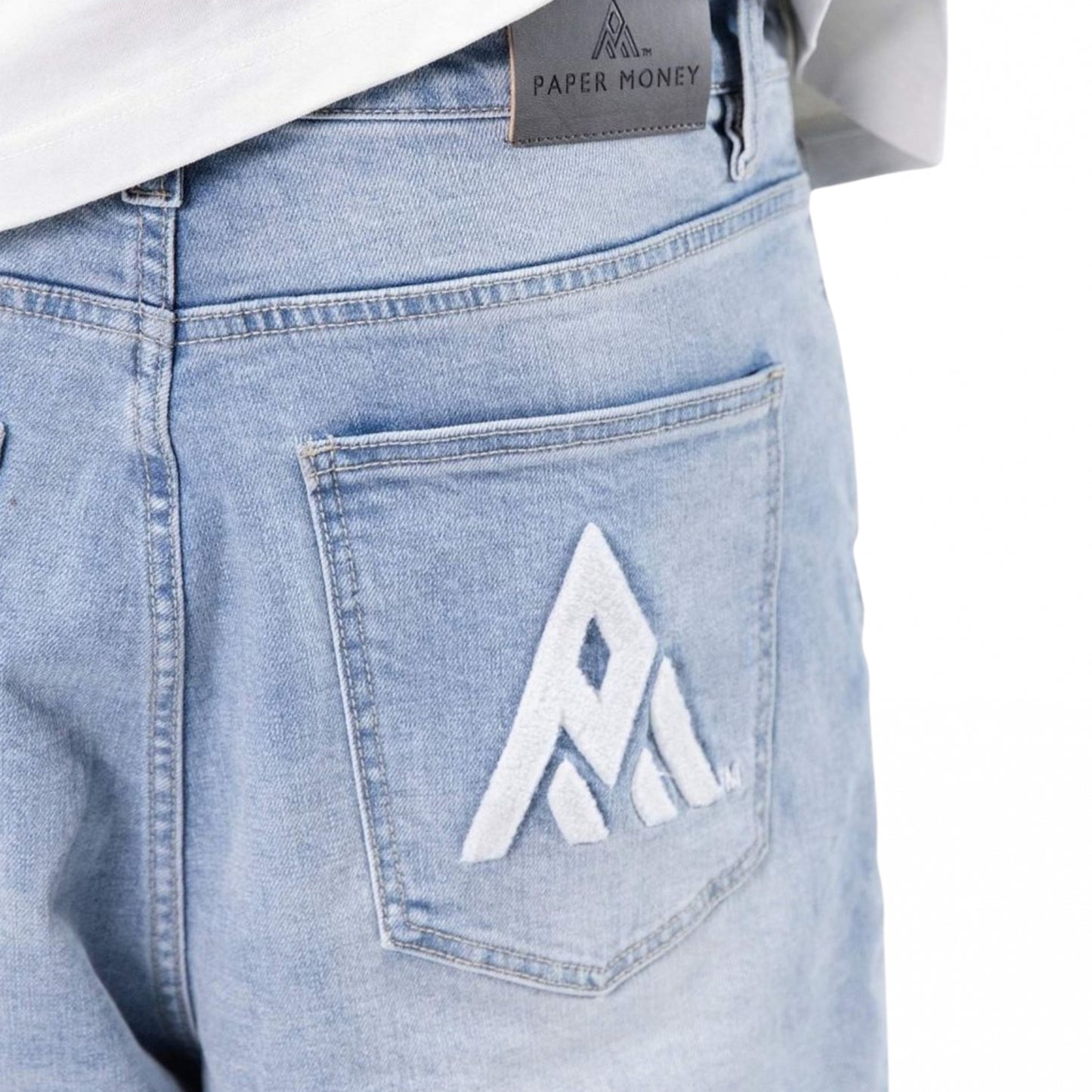 Pantaloncino Paper Money League Patch Denim Shorts BLU
