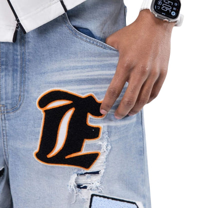 Pantaloncino Paper Money League Patch Denim Shorts BLU