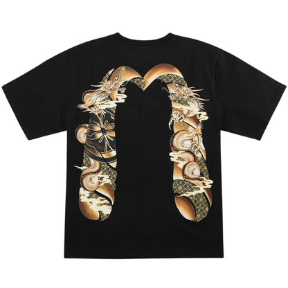 Maglietta Evisu Wave & Whale Daicock Printed Ss Te NERO