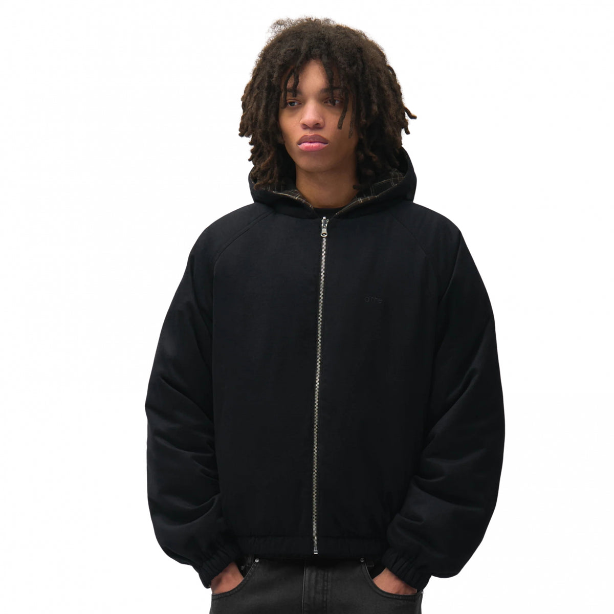 Giacca Arte Reversible Plaid Hooded Jacket NERO
