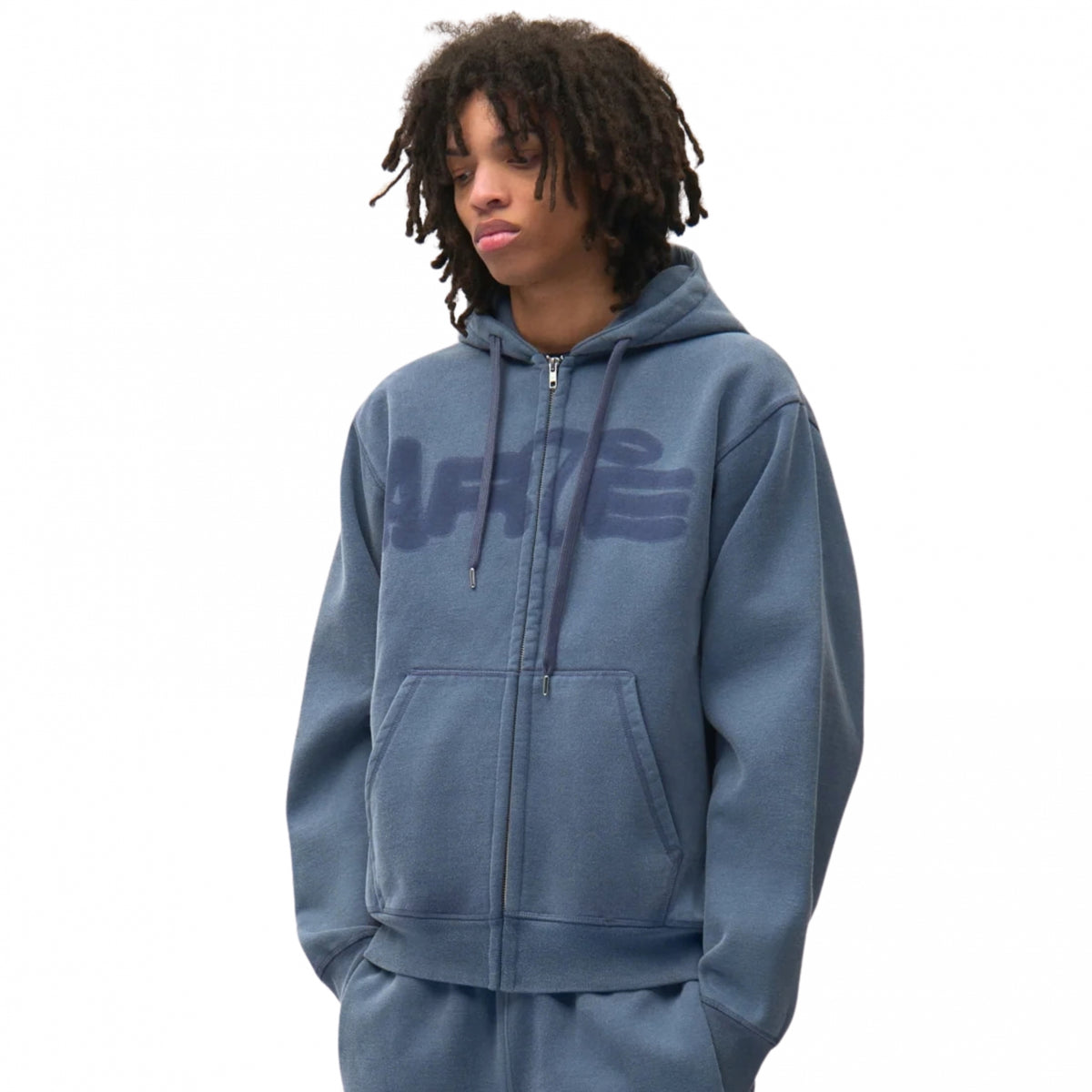Felpa Arte Stencil Sunfade Zip Hoodie BLU NAVY